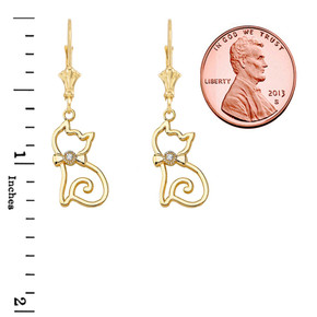 Openwork Diamond Cat Leverback Earring ( Available in Yellow / Rose / White Gold )