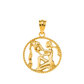 12 Astrological Zodiac Signs Rope Pendant Necklace in Solid Yellow Gold