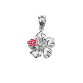 Caribbean Hibiscus (Malvaceae) Dainty Pendant Necklace In Sterling Silver