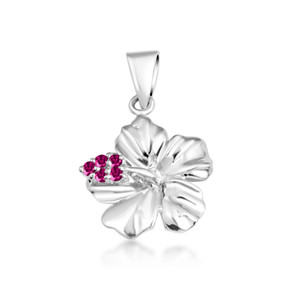 Silver Hibiscus Flower Necklace (Available with Red or Clear Cubic Zirconia) Silver Hibiscus Flower Necklace (Available with Red or Clear Cubic Zirconia)