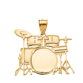 Rock Band Drum Set Pendant Necklace in Solid Gold (Yellow/Rose/White)