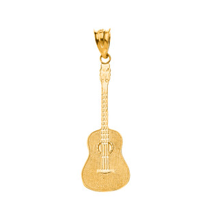 Musical Rock Band Acoustic Guitar Pendant Necklace in Solid Gold (Yellow/Rose/White)