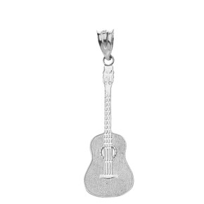 Musical Rock Band Acoustic Guitar Pendant Necklace in Sterling Silver