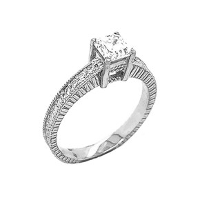 Art Deco Diamond Engagement/Wedding Ring with 1ct Fancy Asscher Cut CZ Center Stone in Sterling Silver