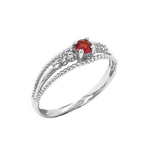 Genuine Ruby and Diamond Modern Engagement/Promise Ring in Sterling Silver