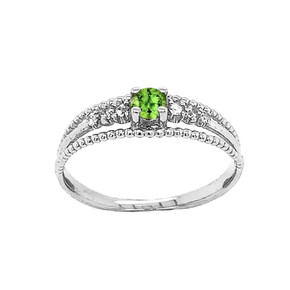 Genuine Peridot and Diamond Modern Engagement/Promise Ring in Sterling Silver