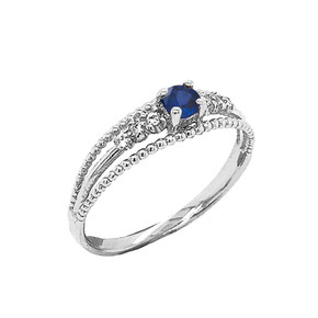 Genuine Sapphire and Diamond Modern Engagement/Promise Ring in Sterling Silver