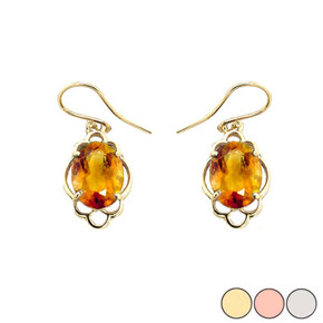 Genuine Gemstone Oval-Shaped Clover Dangle Earrings in Gold (Yellow/Rose/White)