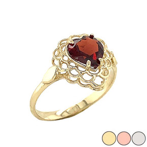 Gold Filigree Custom Heart Garnet Birthstone Ring