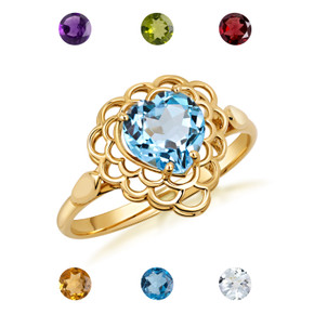 Gold Filigree Custom Heart Genuine Gemstone Ring (Available in Yellow/Rose/White Gold) Gold Filigree Custom Heart Genuine Gemstone Ring (Available in Yellow/Rose/White Gold)