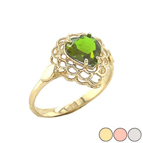 Peridot Filigree Heart-Shaped Ring in Gold (Yellow/Rose/White)