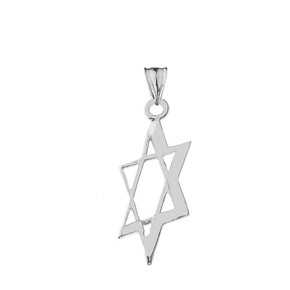 Slanted Star of David Pendant Necklace In Sterling Silver