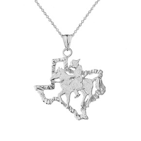 Texas State Cowboy Pendant Necklace In Sterling Silver