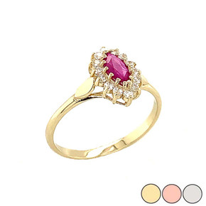 Genuine Ruby Marquise-Shaped Fancy Engagement/Wedding Solitaire Ring in Gold (Yellow/Rose/White)