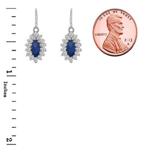 Genuine Sapphire Marquise-Shaped Fancy Dangle Earrings in Sterling Silver