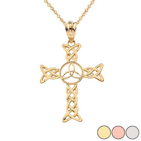 Celtic Trinity Knot-Style Cross Pendant Necklace in Gold (Yellow/Rose/White)