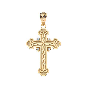 Diamond Celtic Trinity Cross Pendant Necklace in Gold (Yellow/Rose/White)