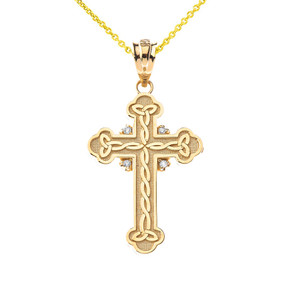 Diamond Celtic Trinity Cross Pendant Necklace in Gold (Yellow/Rose/White)