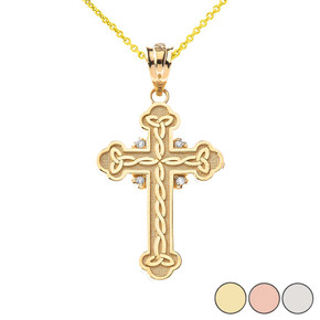 Diamond Celtic Trinity Cross Pendant Necklace in Gold (Yellow/Rose/White)