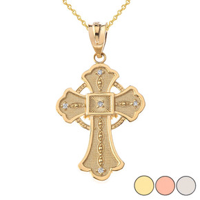 Diamond Celtic Cross Pendant Necklace in Gold (Yellow/Rose/White)