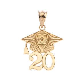 Gold 2020 Graduation Cap Pendant Necklace (Yellow/Rose/White)