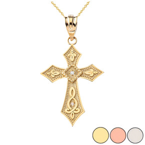Gold Cross Diamond Pendant Necklace  (Yellow/Rose/White)