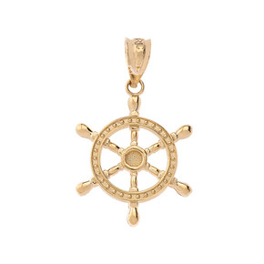 Ship Wheel Pendant Necklace in Gold (Yellow/Rose/White)