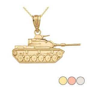 Gold Military Tank Pendant Necklace (Yellow/Rose/White)