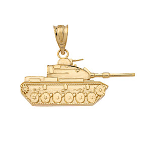 Gold Military Tank Pendant Necklace (Yellow/Rose/White)