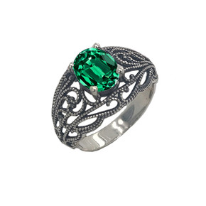 Personalized (LC) Birthstone Filigree Ring in Oxidized Sterling Silver