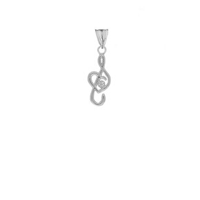 Dainty Diamond Treble Clef Heart Music Note Pendant Necklace in Sterling Silver