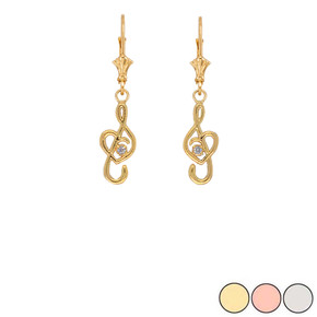 Dainty Diamond Treble Clef Heart Music Note Earrings (Available in Yellow/Rose/White Gold)