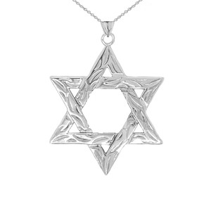 Detailed Star of David Pendant Necklace in Sterling Silver (Large)