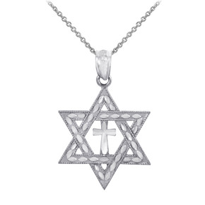 925 Sterling Silver Jewish Star Of David Cross Charm Pendant Necklace