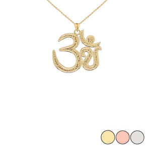 Om/Ohm/Aum Meditation Yoga Charm Pendant Necklace in Gold (Yellow/Rose/White) (Small)