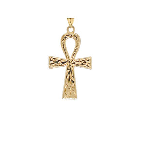 Ankh Cross Charm Pendant Necklace in Gold (Yellow/Rose/White) (Large)