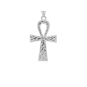 Ankh Cross Charm Pendant Necklace in Sterling Silver (Large)