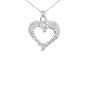 3-Stone Diamond Sparkle-Cut Open Heart Pendant Necklace in Sterling Silver