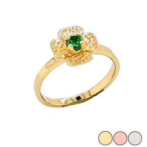 Solitaire May Birthstone Flower Ring in Gold (Yellow/Rose/White)