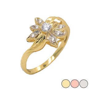 Diamond Daisy Flower Statement Ring in Gold (Yellow/Rose/White)