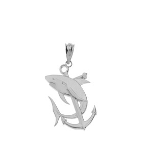 Anchor With Shark Sterling Silver Pendant Necklace