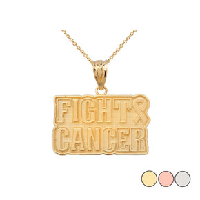 Fight Cancer Awareness Pendant Necklace in Gold(Yellow/Rose/White)