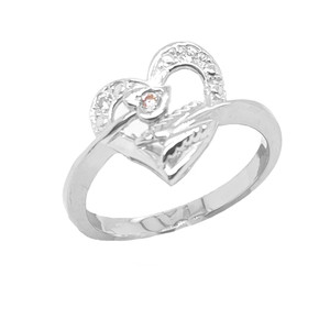 Crossed Heart Ring with Diamond in Sterling Silver