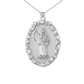 Santa Muerte Pendant Necklace in Nugget Sterling Silver