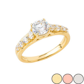 Round Sidestone Engagement Ring in Gold (Yellow/Rose/White)