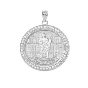 Saint Jude Medallion Pendant Necklace in Sterling Silver