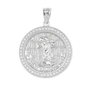 Saint Christopher Medallion Pendant Necklace in Sterling Silver