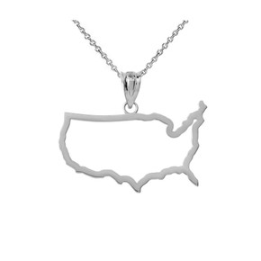 United States Of America Outline Pendant Necklace in Sterling Silver