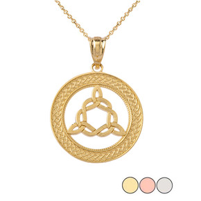 Trinity Knot Medallion Pendant Necklace in Gold (Yellow/Rose/White)