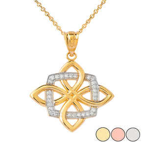 Diamond Quaternary Celtic knot  Pendant Necklace in Solid Gold (Yellow/Rose/White)